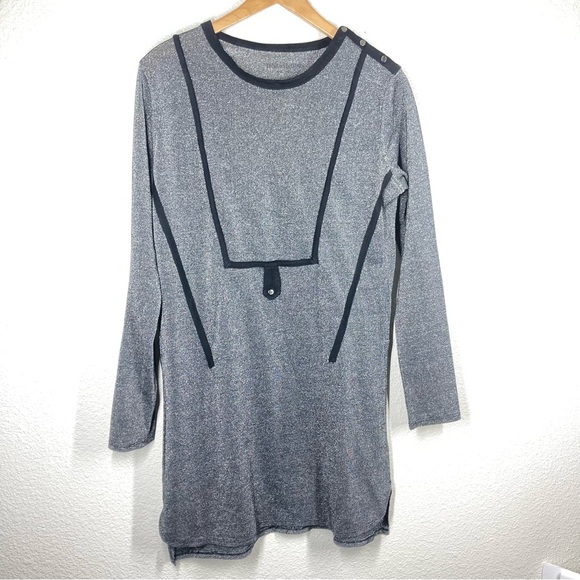 Zadig & Voltaire Metallic Shift Dress Small Crew Neck Long Sleeves Silver Black - Picture 5 of 16